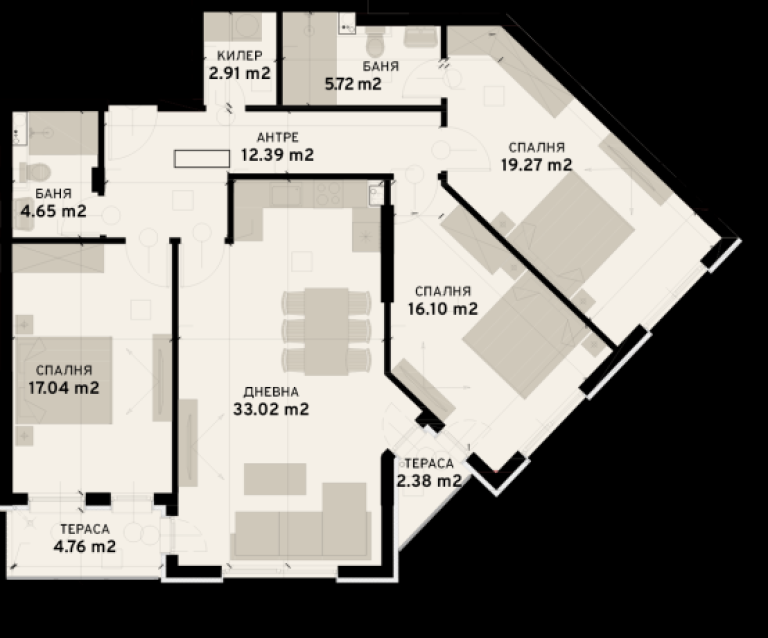 three-bedroom apartment image 66998